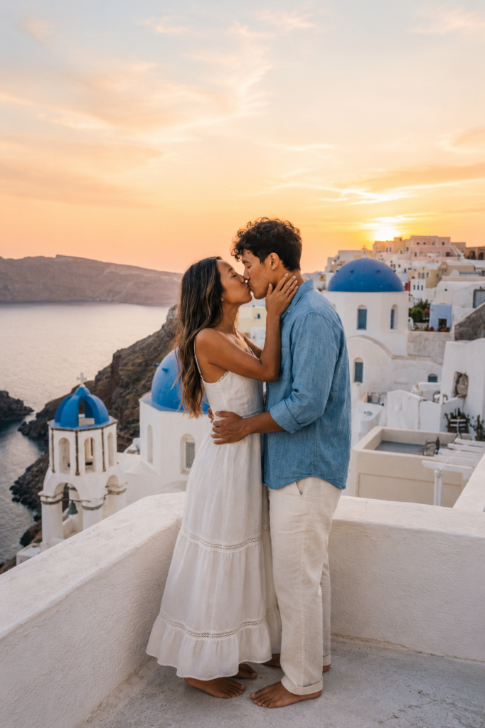 Couple enjoying the sea view in Santorini