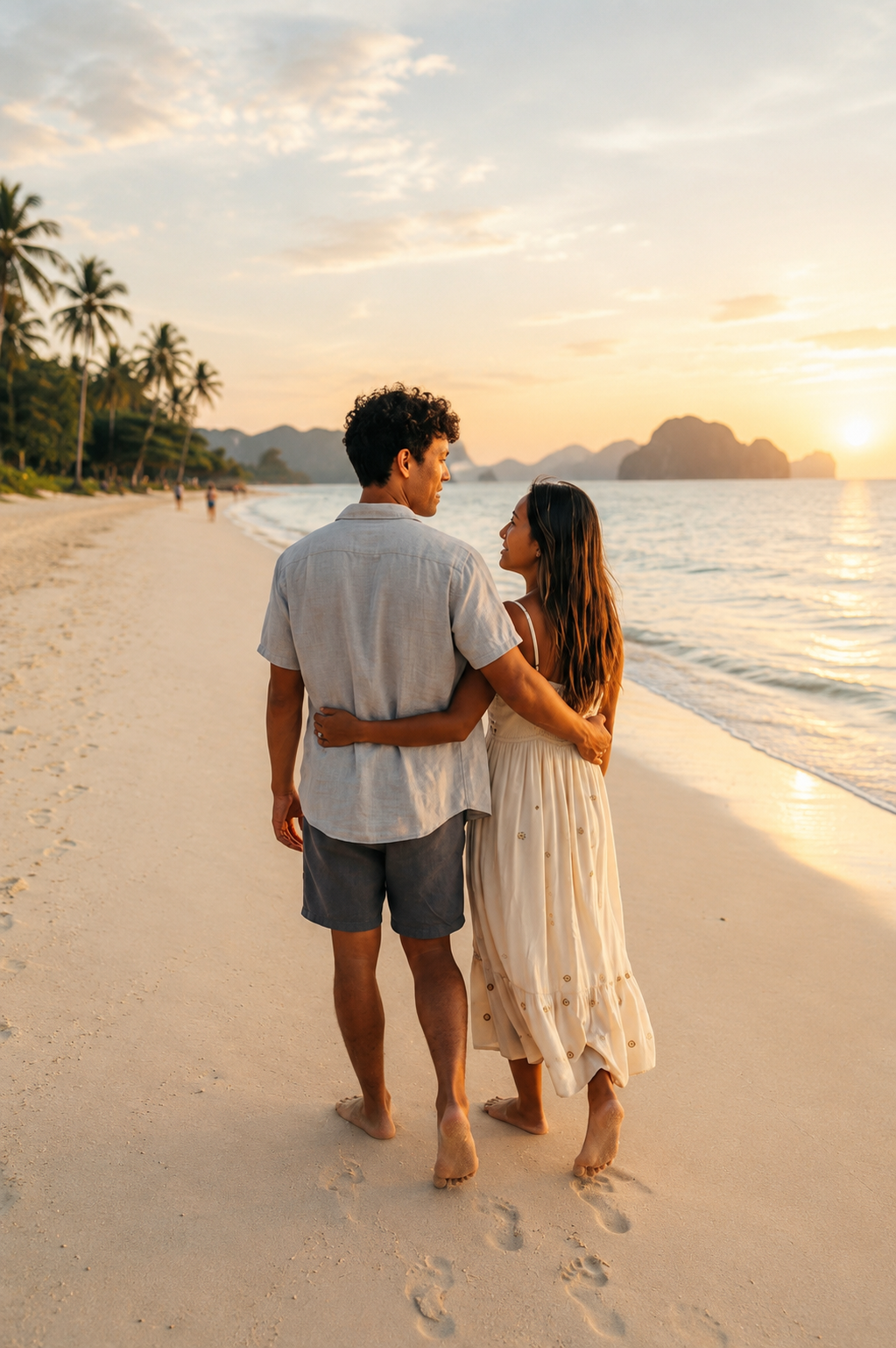 Couple walk in Palawan beach