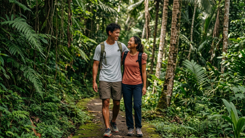 Person walking through a tropical jungle in Bali