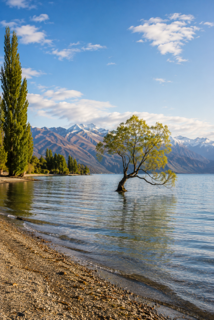 Lake Wanaka with a lone tree in New Zealand
