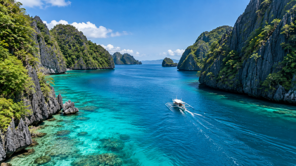 Aerial view of Palawan overlooking the sea