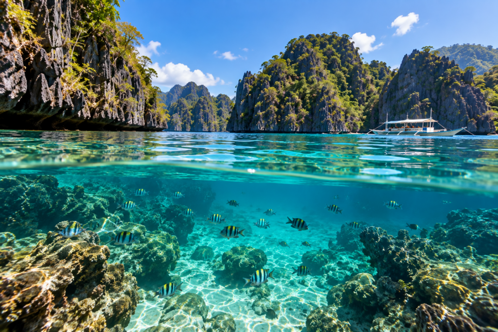 Turquoise lagoon and islands in Palawan