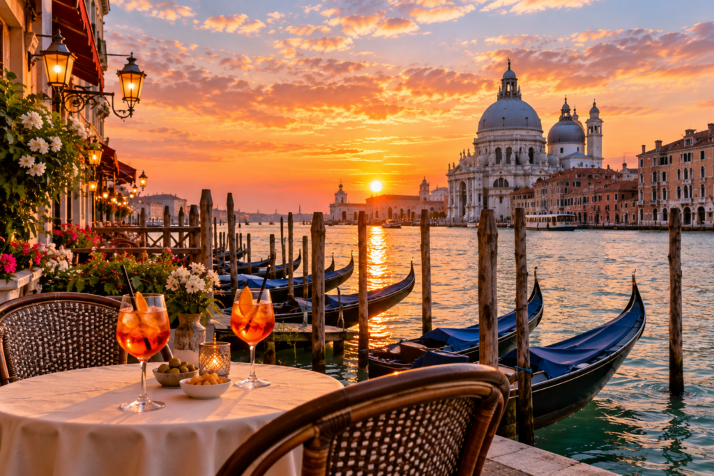 Venice canal at sunset