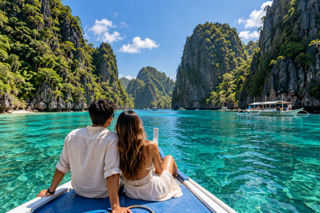 enjoying a turquoise lagoon in Palawan